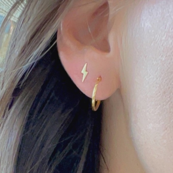 14k Gold Studs Thunderbolt Earrings​ 8mm - Picture 4 of 5